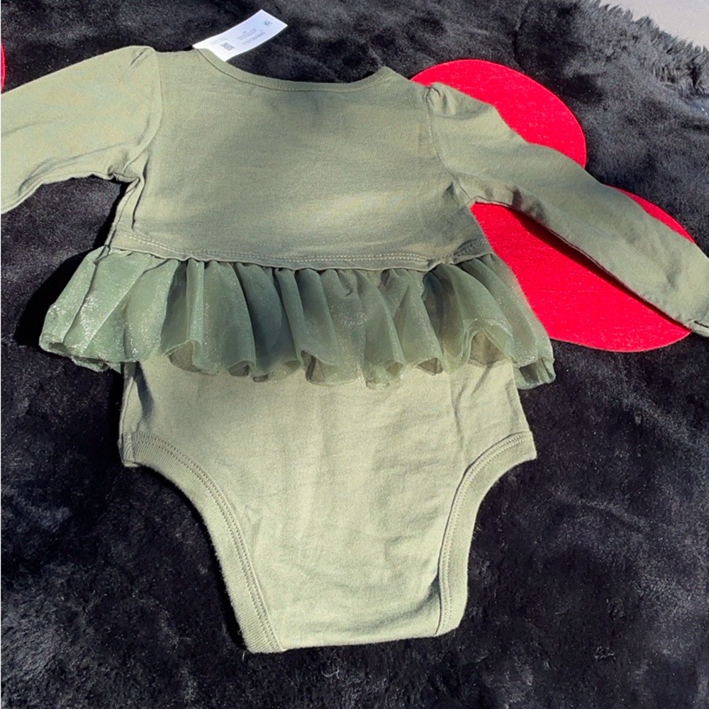 NWT Garanimals Long Sleeves Olive Green Peplum Tutu Bodysuit Unicorn 18M
